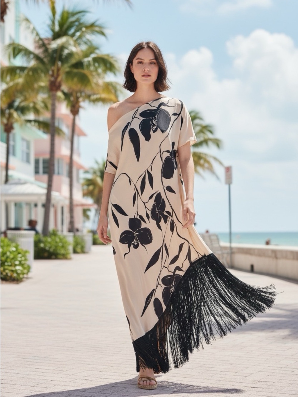 Fringe Dress looks like orchids in black natural silk Size xs